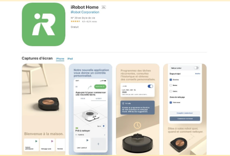application mobile irobot home pour aspirateur robot